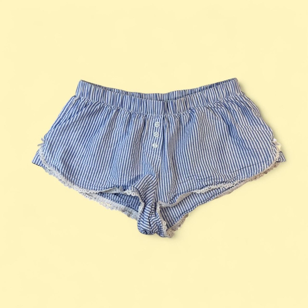 Unbranded Blue White Striped Micro Mini Shorts Lace Trim XS
